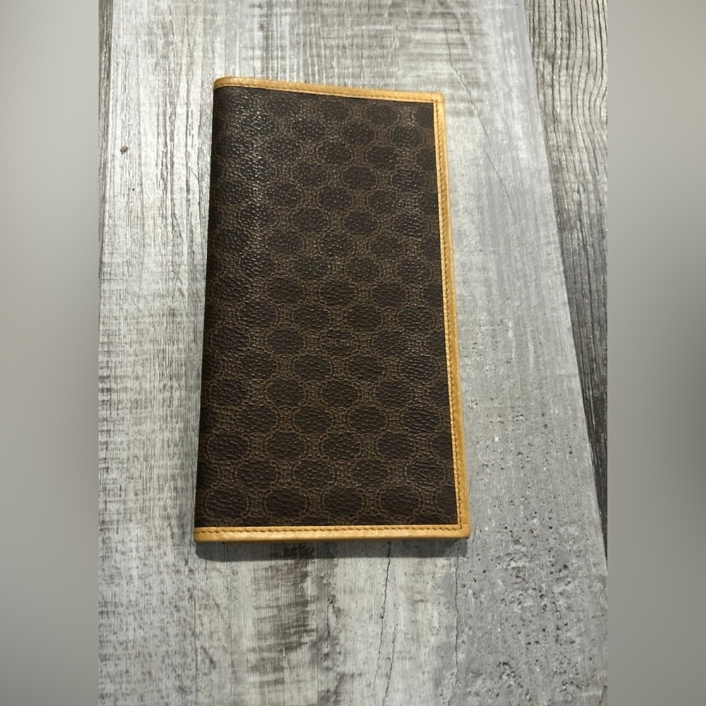 Authentic Vintage CELINE Macadam Canvas Leather Long Checkbook Wallet